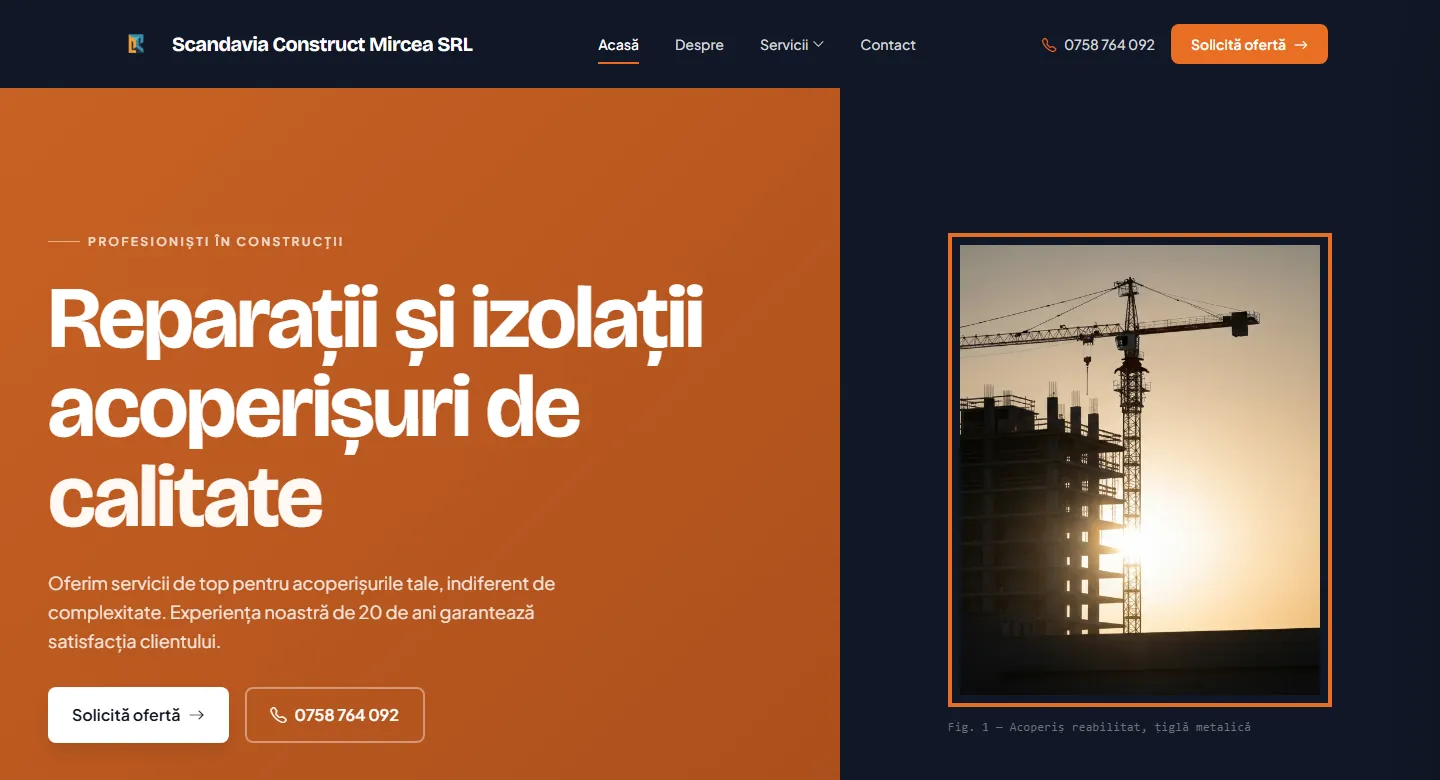 Site de prezentare Scandavia Construct — construcții și acoperișuri