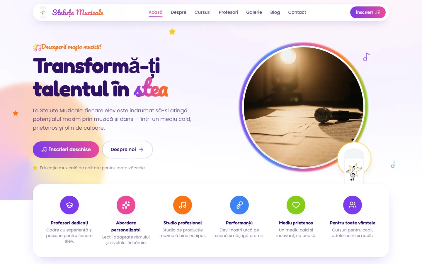 Site de prezentare Steluțe Muzicale — școală de muzică