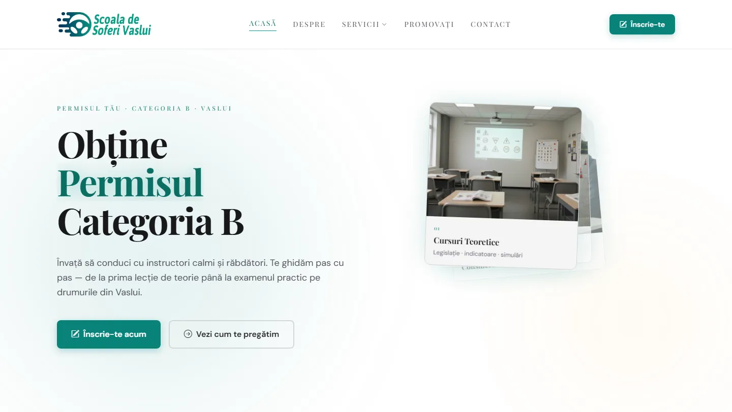 Site de prezentare Școala de Șoferi Vaslui — permis categoria B