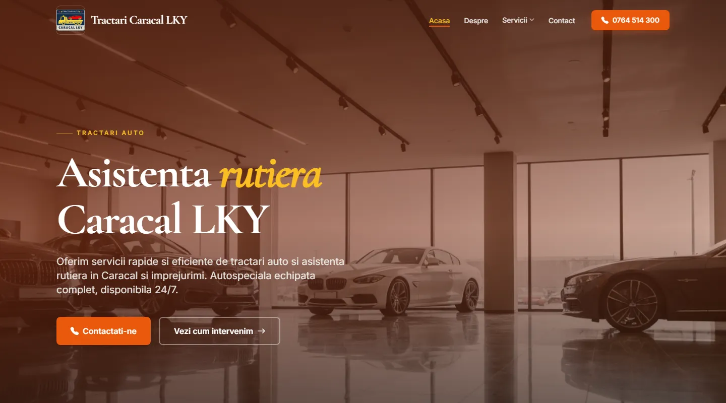 Site de prezentare Tractări Caracal LKY — asistență rutieră și tractări auto