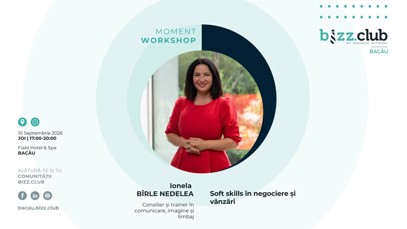 Afisul workshopului Soft skills in negociere si vanzari